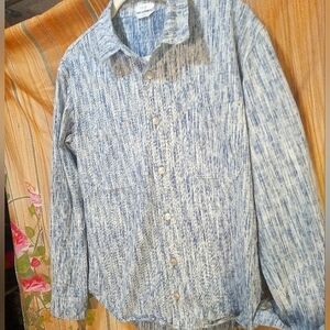 Christian Dior Alpha Inclusive Kasuri Cotton Overshirt Blue&White Oblique Size L